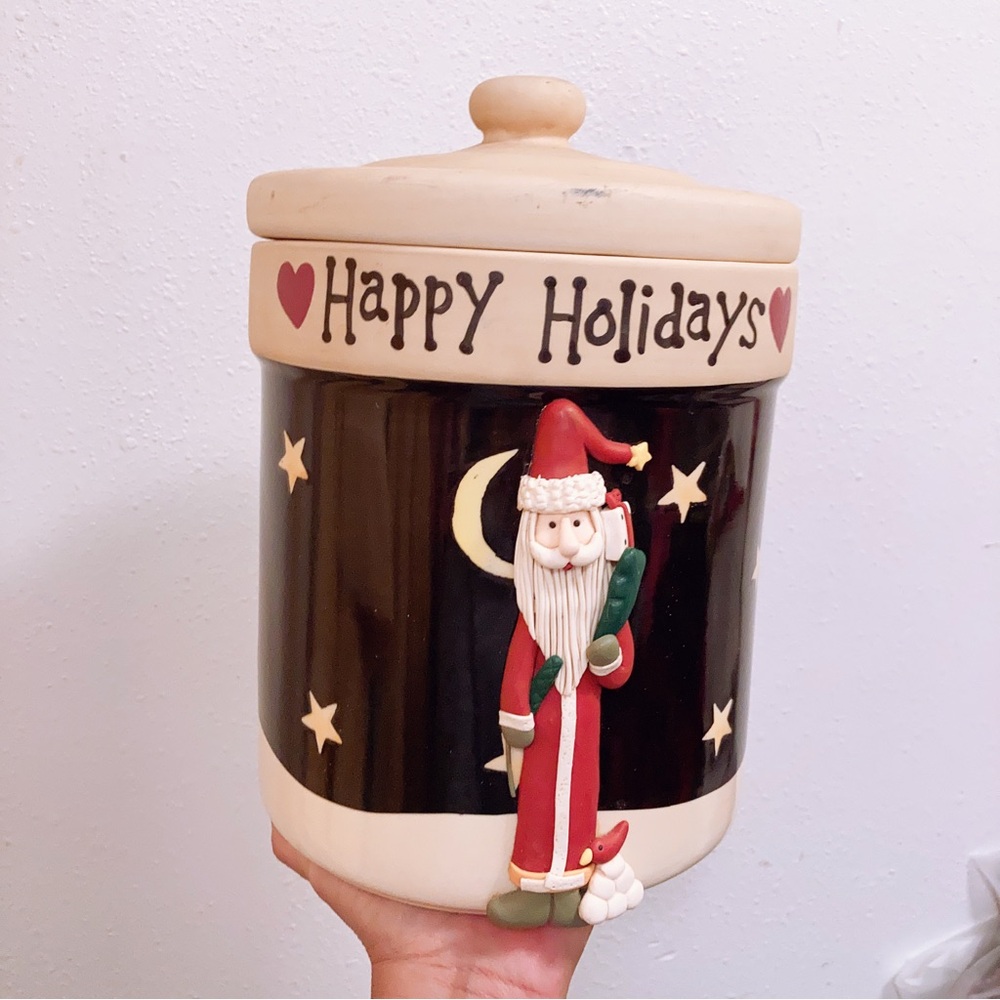 CIC Becca Barton Christmas 3d Cookie Jar with Santa Happy Holidays